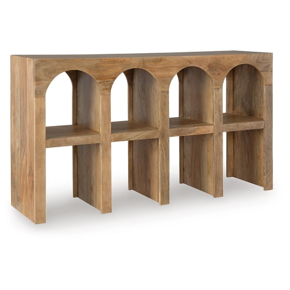 Signature Design by Ashley Luzmanacy 4-Shelf Console Table, Natural Brown Solid Mango Wood Sofa Table