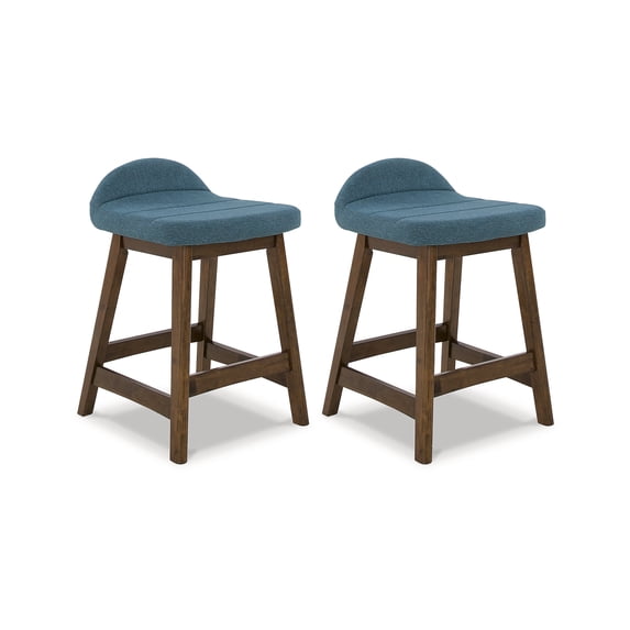 Signature Design by Ashley Lyncott Counter Height Upholstered Barstool with Foam Cushion, Set of 2, Blue