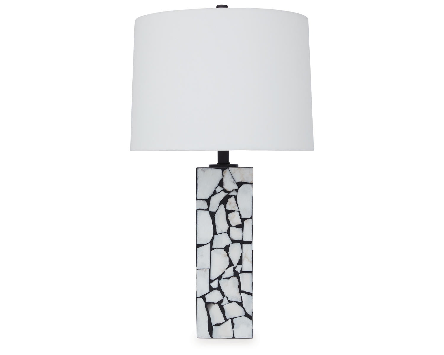 Black and White Mosaic Marble Table Lamp with Drum Shade