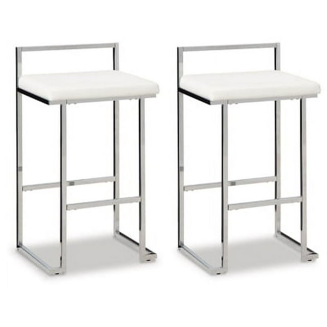 Signature Design by Ashley Madanere Contemporary Tall Upholstered Stool with Metal Frame, 2 Count, White & Chrome