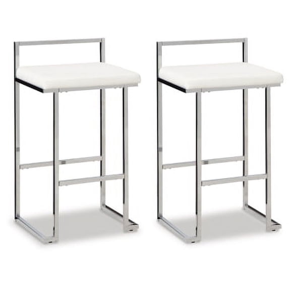 Signature Design by Ashley Madanere Contemporary Tall Upholstered Stool with Metal Frame, 2 Count, White & Chrome