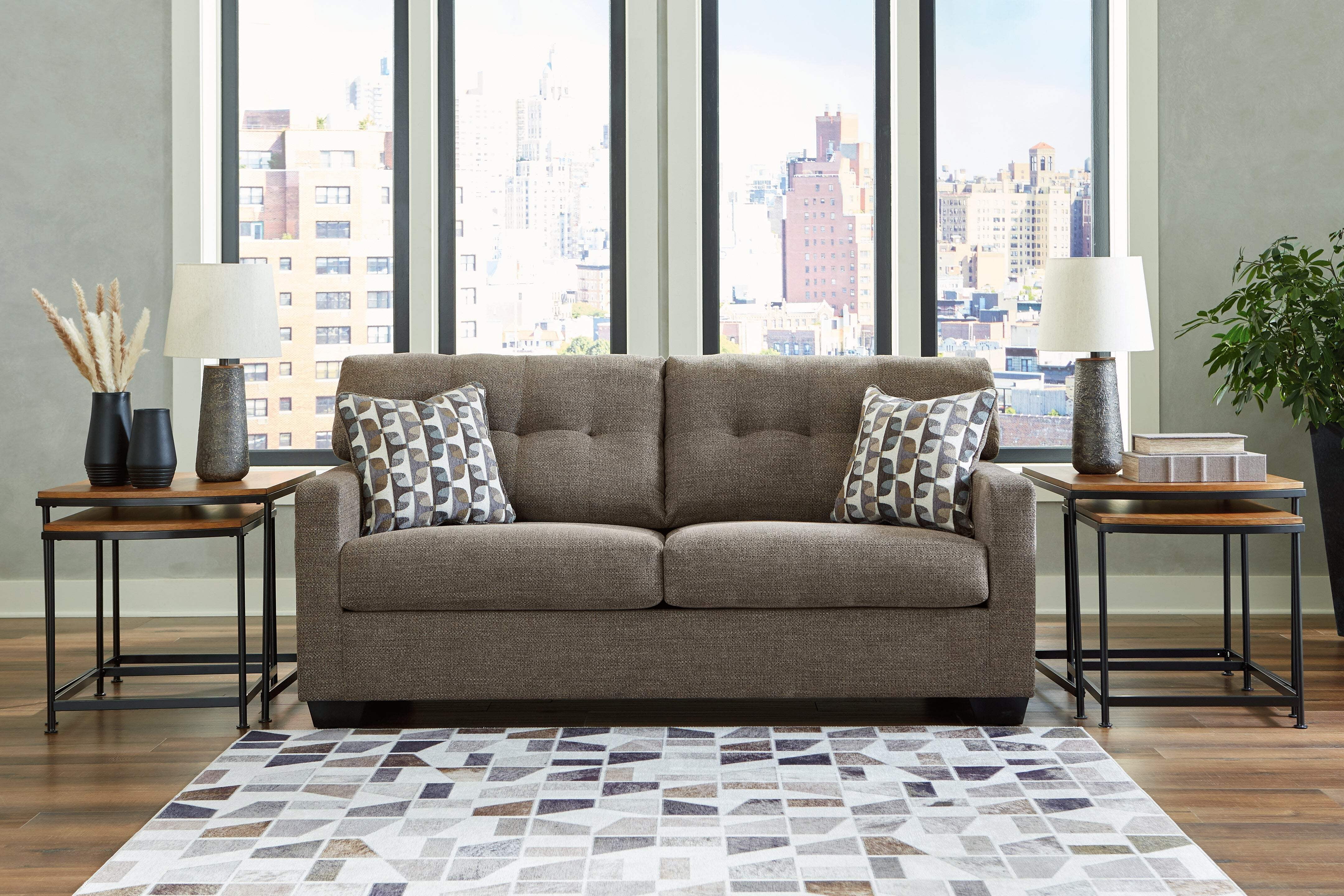 Chocolate Tufted Fabric Sofa with Removable Cushions