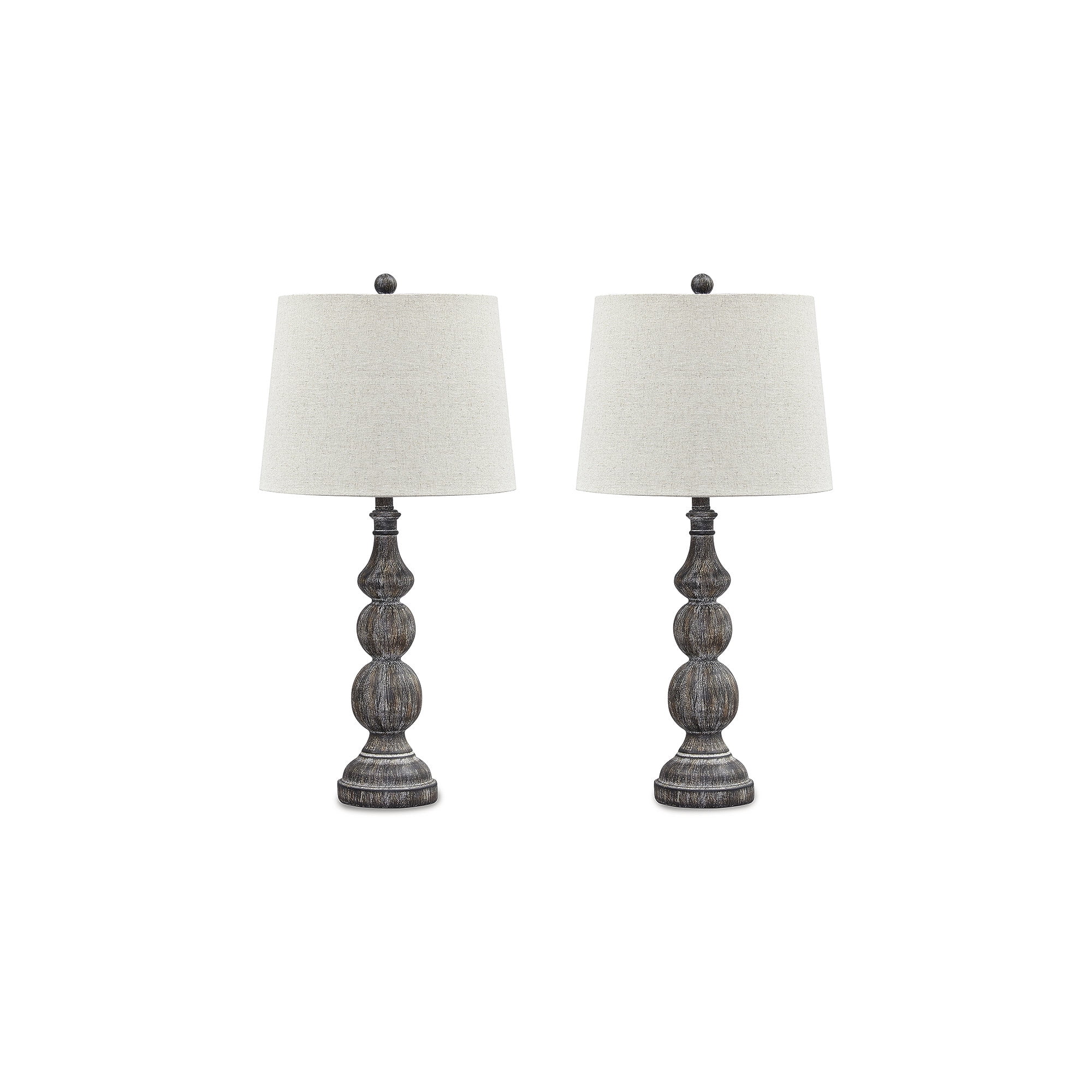 Antique Black Polyresin Table Lamp Set with Drum Shade