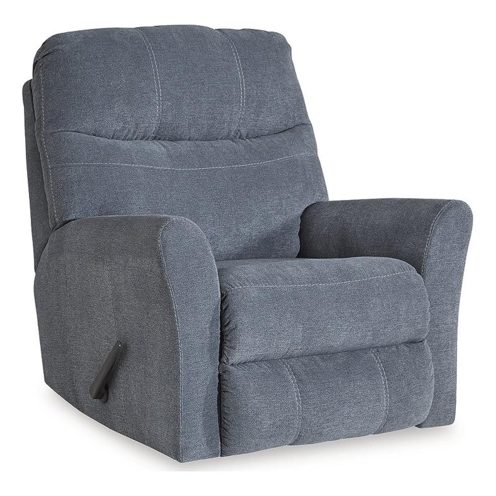 Denim Blue Microfiber Recliner with Metal Frame