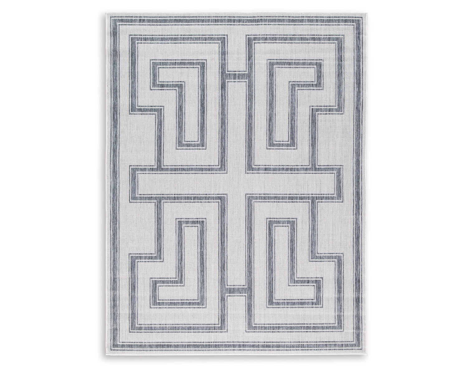Ivory and Charcoal Greek Key 5' x 7' Synthetic Rug