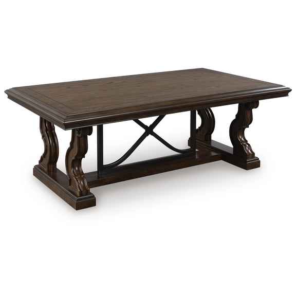 Signature Design by Ashley Maylee Coffee Table - Dark Brown Finish with Scroll Design Legs