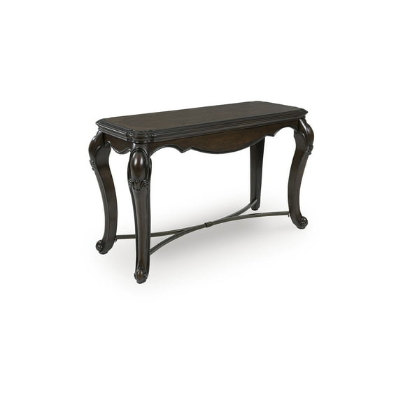 Signature Design by Ashley Maylee Sofa Table, Dark Brown Finish with Cabriole Legs, Hardwood Solids with Oak & Ash Veneers
