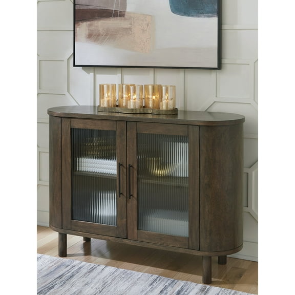 Signature Design by Ashley Mayridge Accent Cabinet with 2 Fluted Glass Doors and Shelf, Medium Brown Mango Wood Storage Cabinet for Living Room