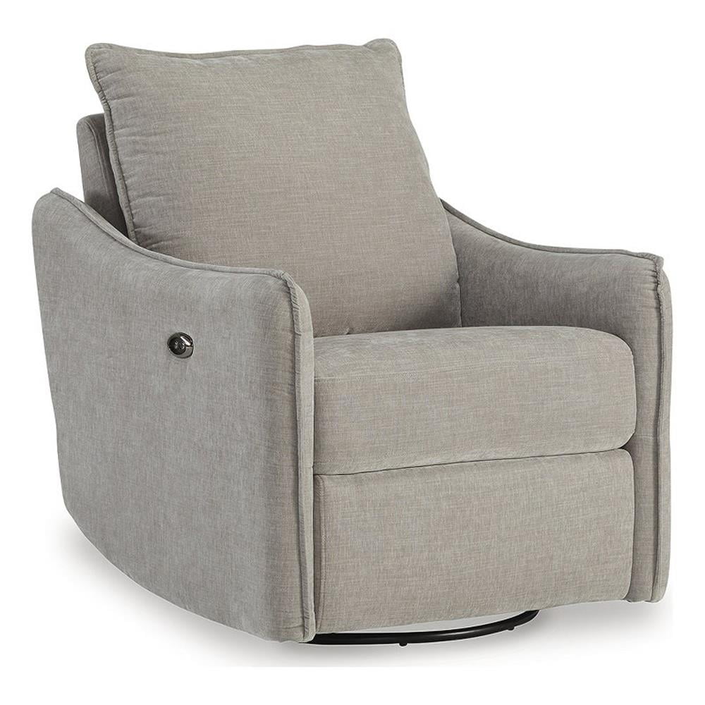 Beige Velvet Swivel Recliner with Metal Base