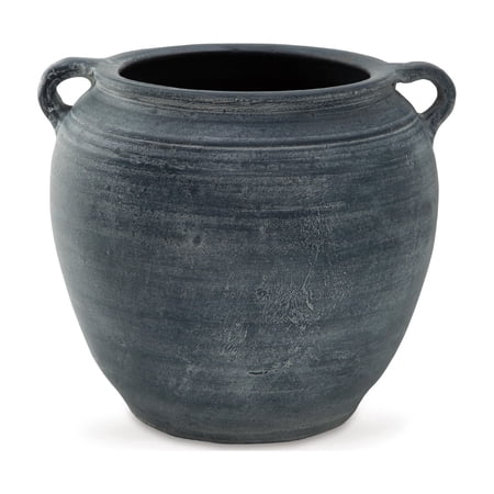 Signature Design by Ashley Meadie Terra Cotta Vase, Distressed Blue Finish, Decorative Accent Vase
