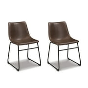 Signature Design by Ashley Centiar Mid-Century Dining Chairs Set of 2, Brown Faux Leather Bucket Seat Dining Chairs with Tubular Metal Base