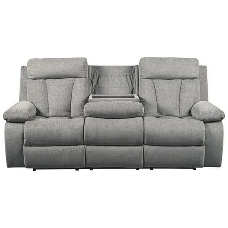 Signature Design by Ashley Mitchiner Reclining Sofa with Drop Down Table in Fog