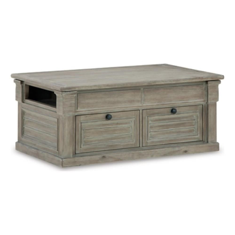 Beige Rectangular Wood Lift-Top Coffee Table with Storage