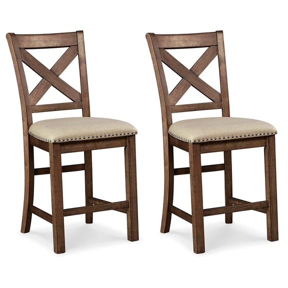 Signature Design by Ashley Morivile Counter Height Upholstered Barstool, Set of 2, Beige