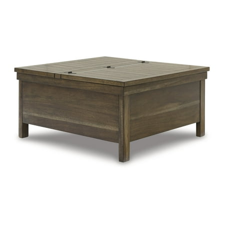 Signature Design by Ashley Moriville Rustic Hinged and Lift Top Cocktail Table with Hidden Storage, Light Brown