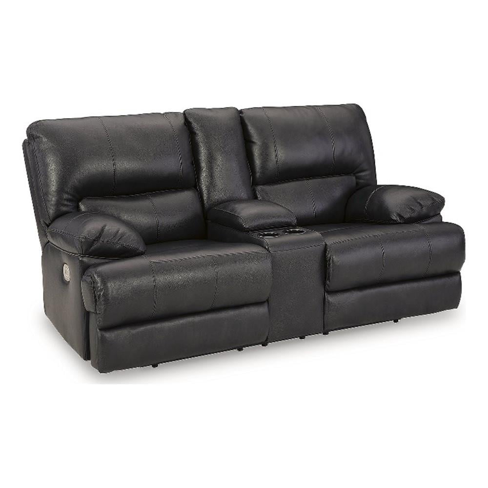 Black Faux Leather Power Reclining Sleeper Loveseat with Storage