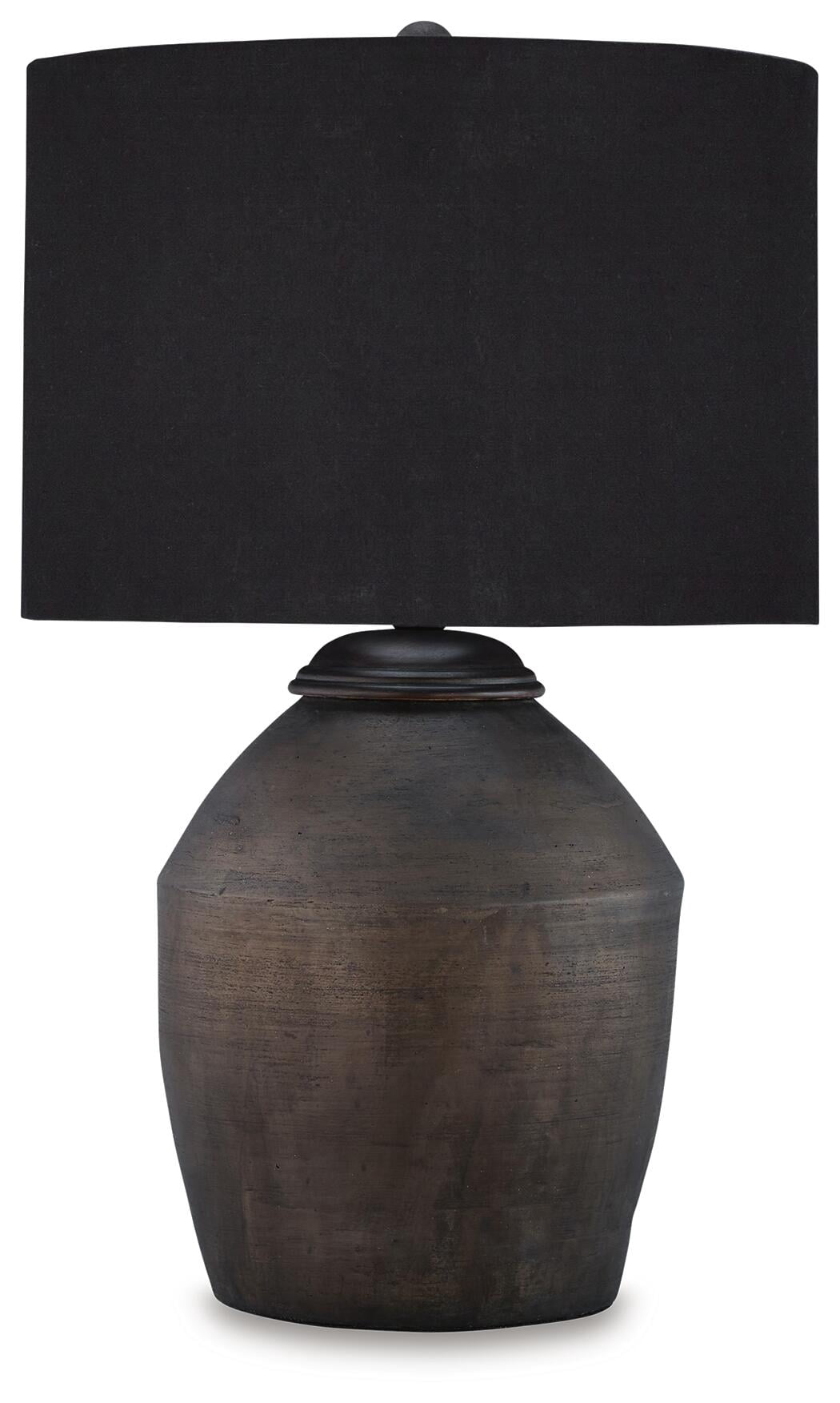 Signature Design by Ashley Naareman Terracotta Table Lamp, Metallic Black Finish, Drum Shade