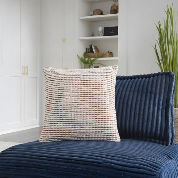 Signature Design by Ashley Nashlin Decorative Throw Pillow, Woven Stripe, White & Rust, Cotton Face