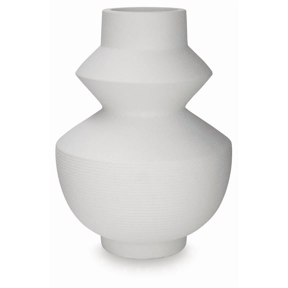 Signature Design by Ashley Naveen 13" Vase, White Geometric Polyresin