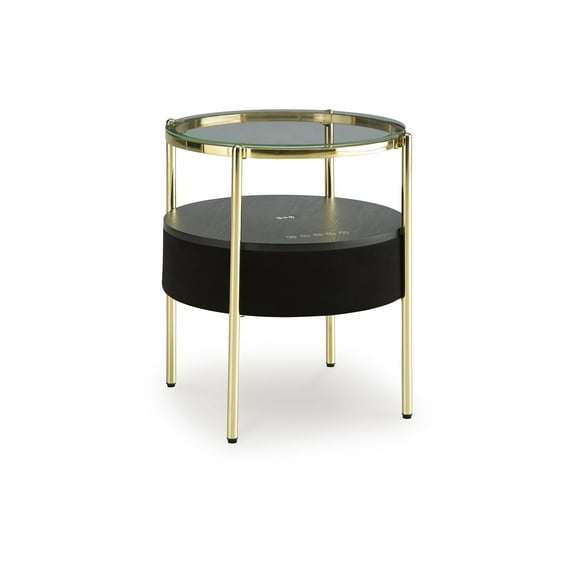 Signature Design by Ashley Nedman Contemporary Black & Gold Accent Table with Bluetooth Speaker