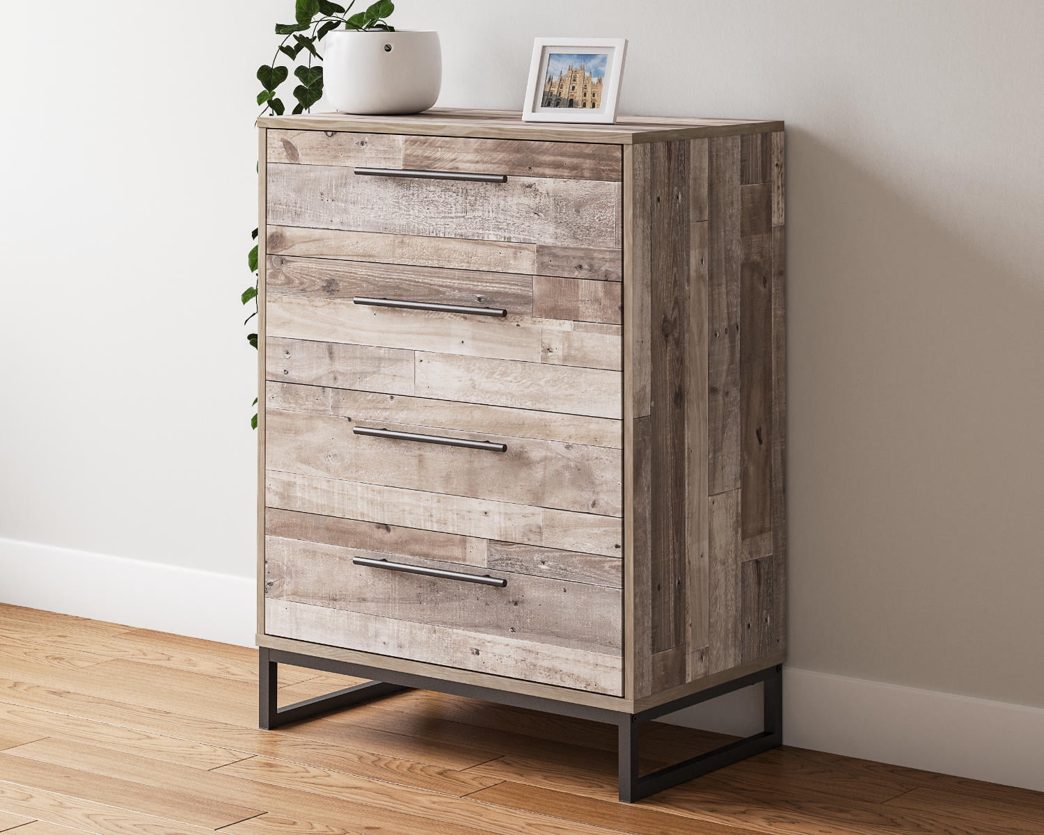 Signature Design by Ashley Neilsville Industrial 4 Drawer Chest of Drawers, Whitewash - image 1 of 8
