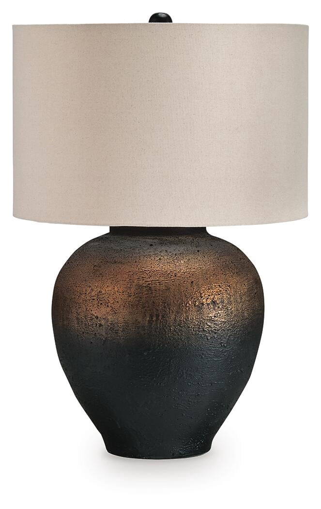 Signature Design by Ashley Newgerhard 31" Metal Table Lamp with Drum Shade, Brown and Black Textured Finish, 3-Way Switch