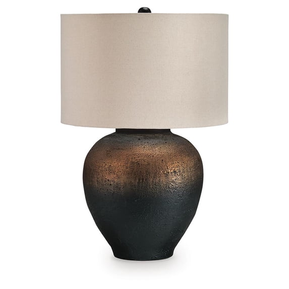 Signature Design by Ashley Newgerhard 31" Metal Table Lamp with Drum Shade, Brown and Black Textured Finish, 3-Way Switch