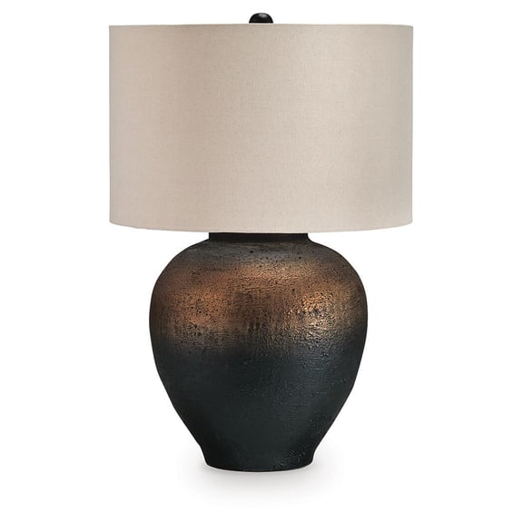 Signature Design by Ashley Newgerhard 31" Metal Table Lamp with Drum Shade, Brown and Black Textured Finish, 3-Way Switch