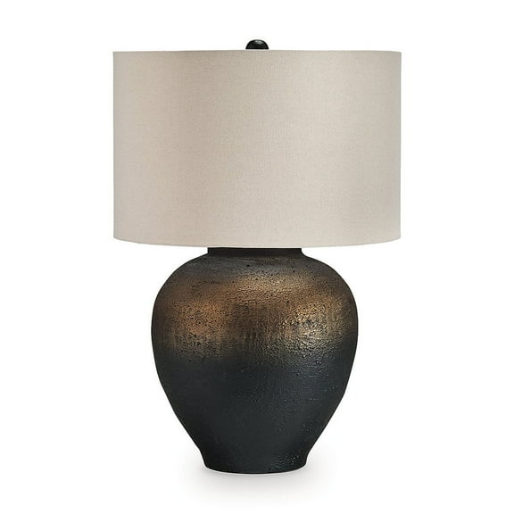 Signature Design by Ashley Newgerhard 31" Metal Table Lamp with Drum Shade, Brown and Black Textured Finish, 3-Way Switch
