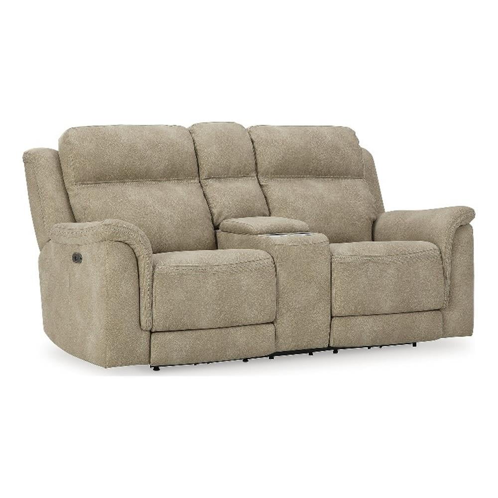Sand Faux Leather Pillow Back Power Reclining Loveseat