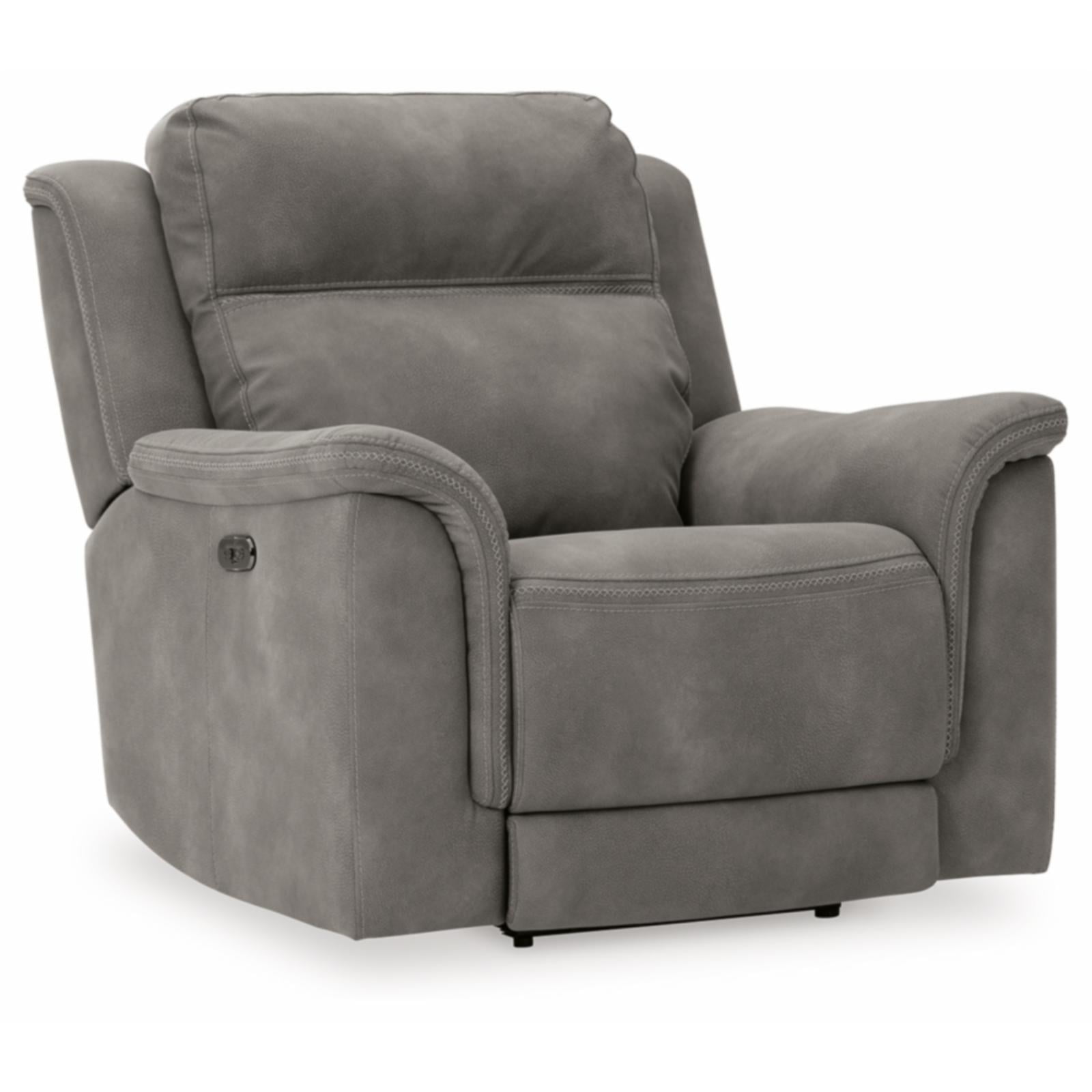 Slate Gray Faux Leather Power Recliner with Metal Frame