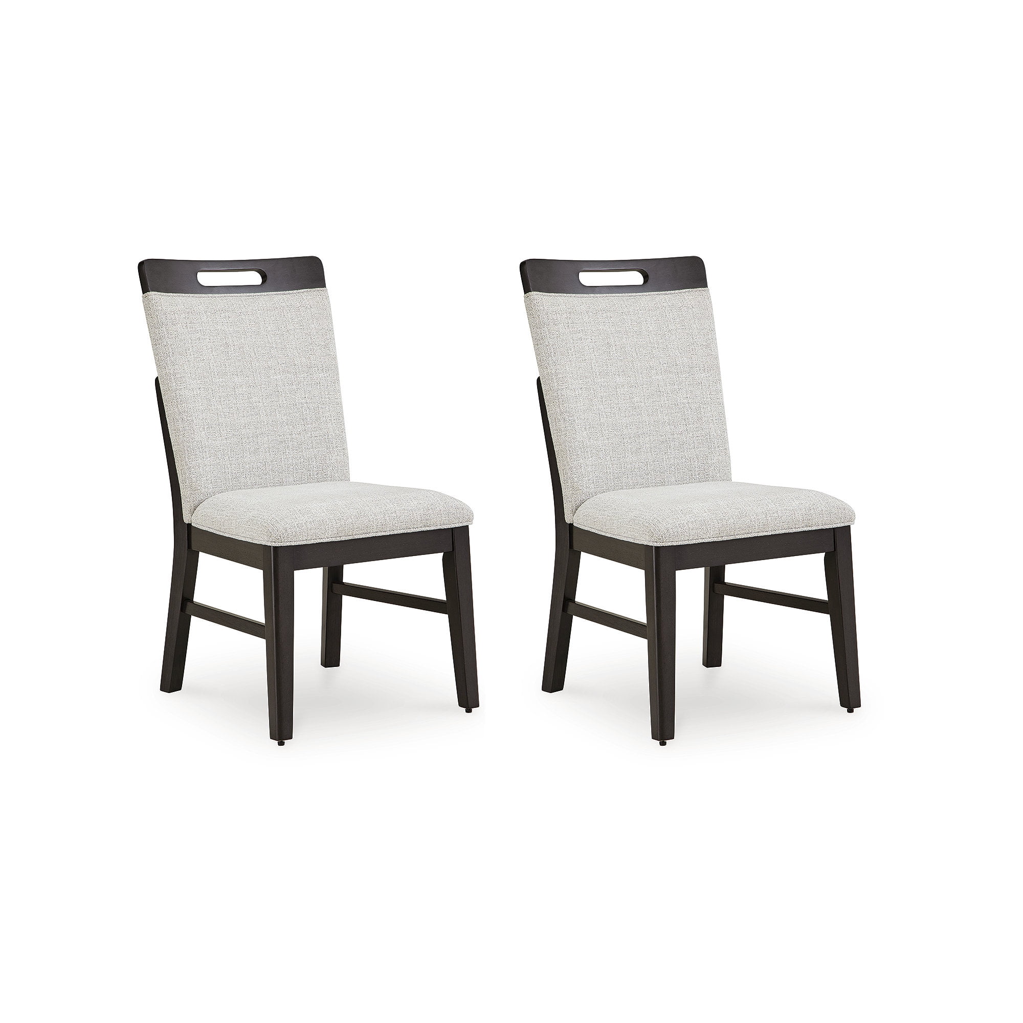Neymorton Light Gray Upholstered Dining Chairs with Dark Wood Frame, Set of 2