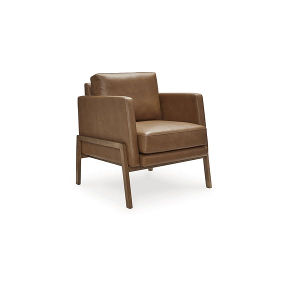 Signature Design by Ashley Numund Modern Faux Leather Accent Chair with Reversible Cushions, Caramel Brown