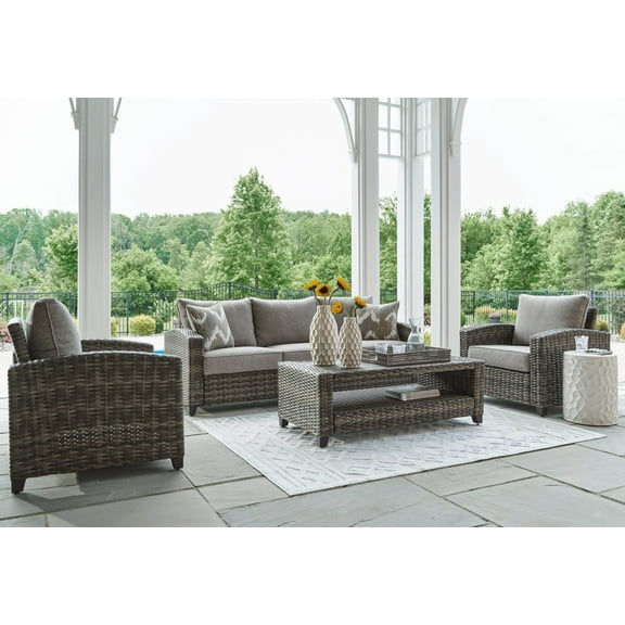 Signature Design by Ashley Oasis Court Gray Outdoor Sofa/Chairs/Table Set of 4
