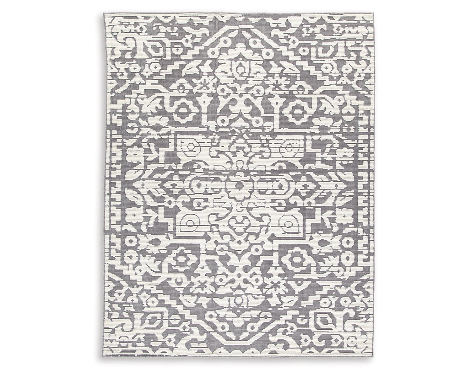 Gray/Ivory Medallion Washable 8' x 10' Cotton Synthetic Rug