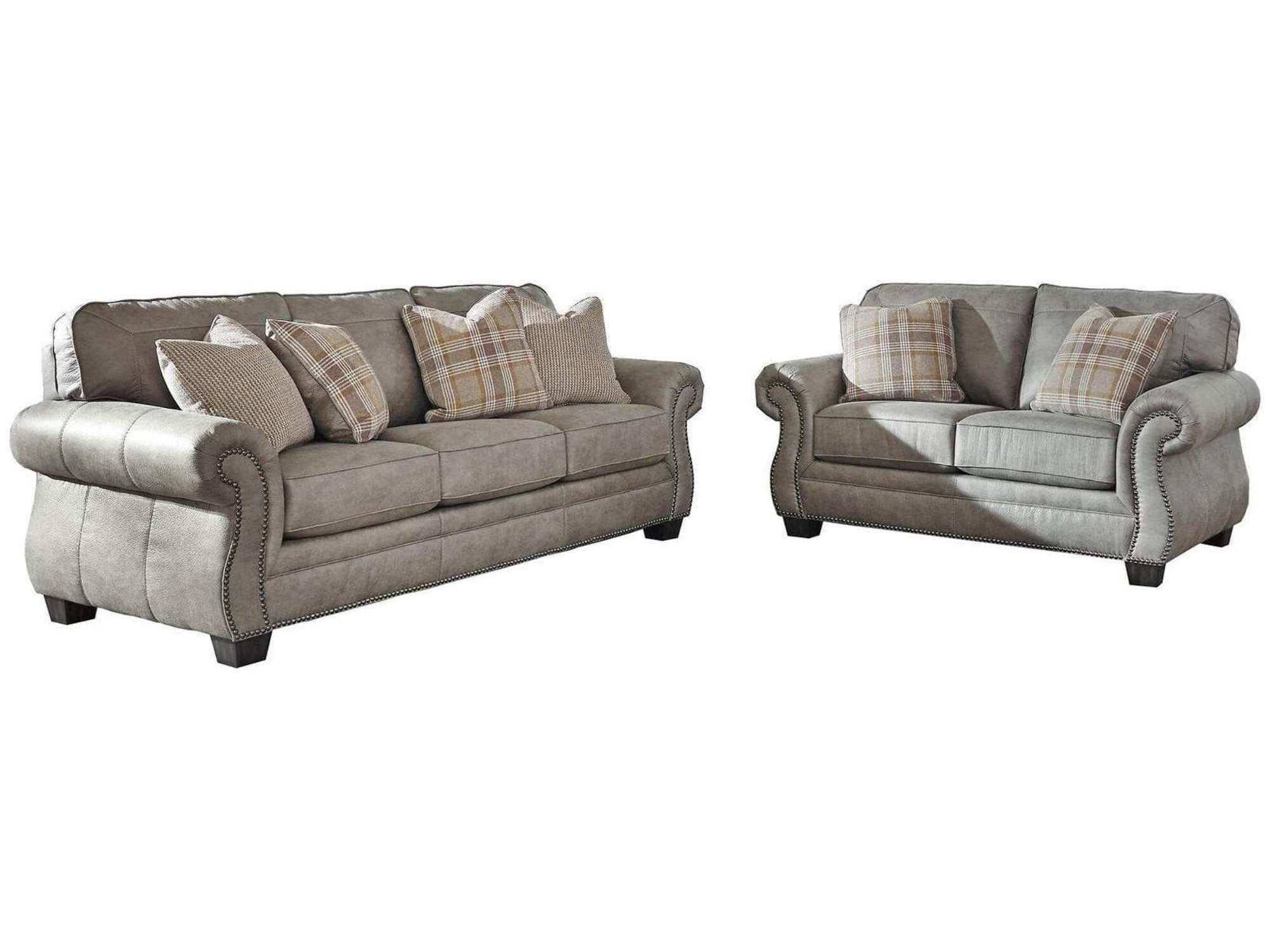 Gray Faux Leather Rolled Arm Nailhead Sofa