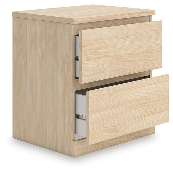 Signature Design by Ashley Onita Modern Minimalist 2 Drawer Nightstand, Natural Brown Wood Finish with Hardware-Free Design