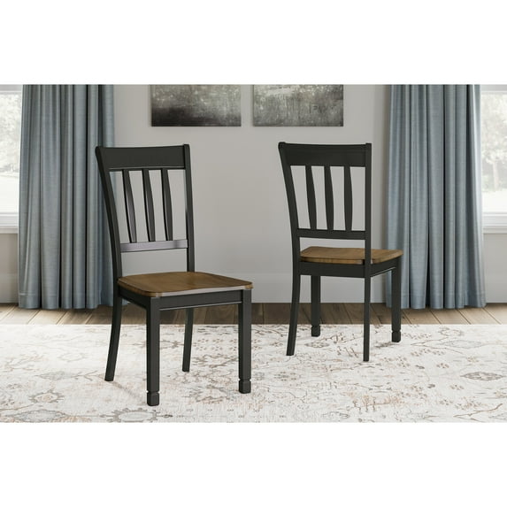 Signature Design by Ashley Owingsville Modern Farmhouse Dining Room Side Chair, Set of 2, Black and Brown