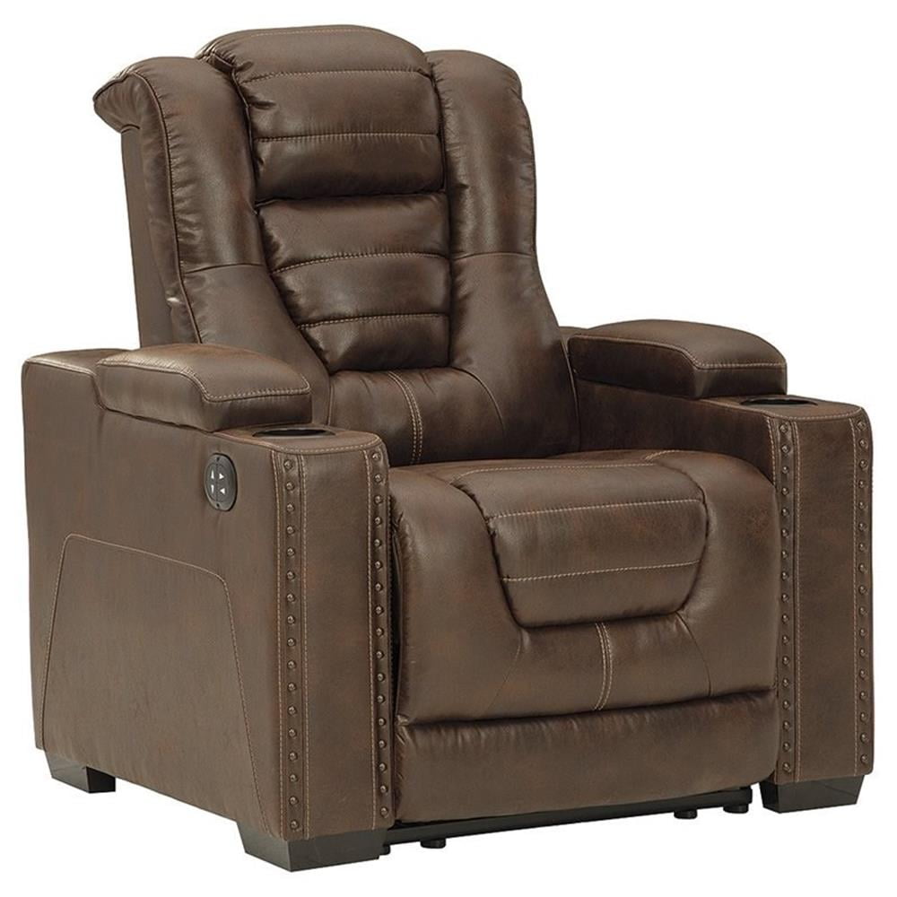 Transitional 38" Brown Faux Leather Power Recliner with Headrest