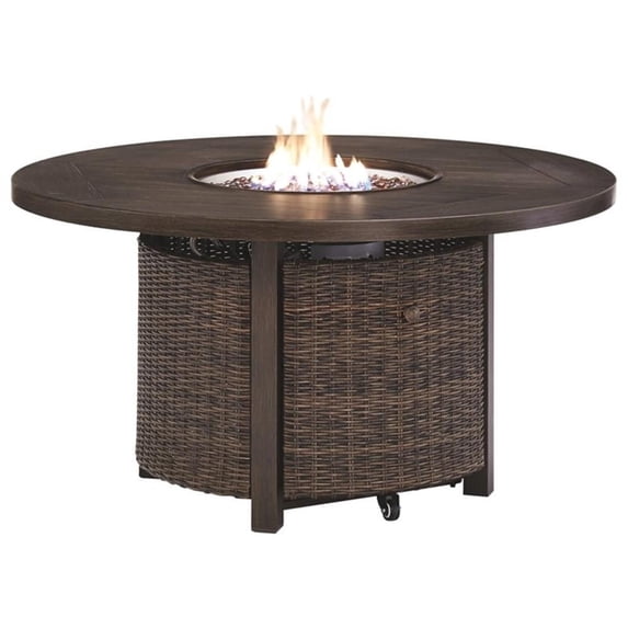 Signature Design by Ashley Paradise Trail Round Fire Pit Table in Medium Brown