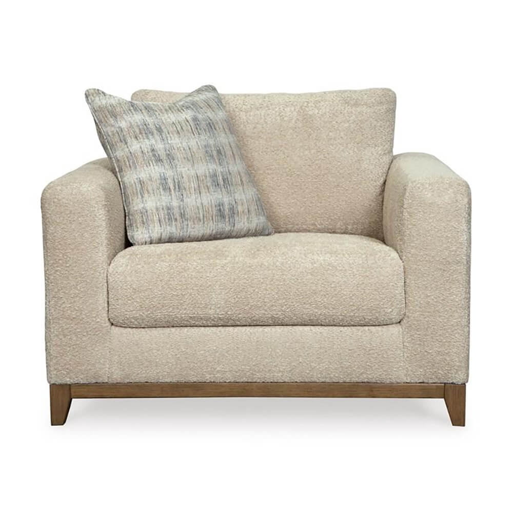 Beige Traditional Oversized Chair with Faux Wood Finish