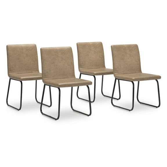 Signature Design by Ashley Pharwynn Modern Dining Chairs, Faux Leather Upholstered Set of 4, Gunmetal Frame, Toast