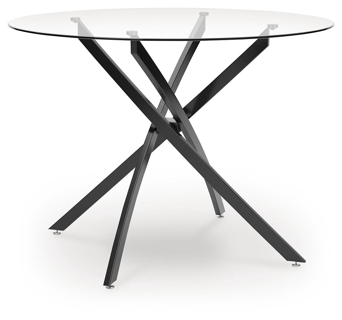 Signature Design by Ashley Pharwynn Round Glass Dining Table Only - Modern Black Metal Base - 42" Diameter