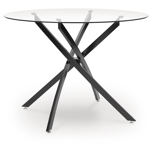 Signature Design by Ashley Pharwynn Round Glass Dining Table Only - Modern Black Metal Base - 42" Diameter