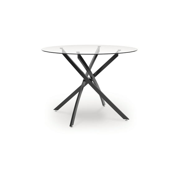 Signature Design by Ashley Pharwynn Round Glass Dining Table Only - Modern Black Metal Base - 42" Diameter