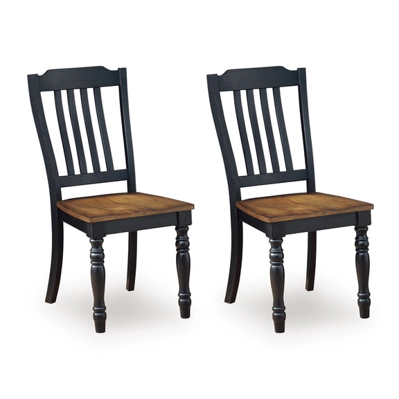 Signature Design by Ashley Phillinger Dining Chair Set, Set of 2, Black/Brown, Farmhouse Slat-Back Dining Chairs with Solid Wood Frame