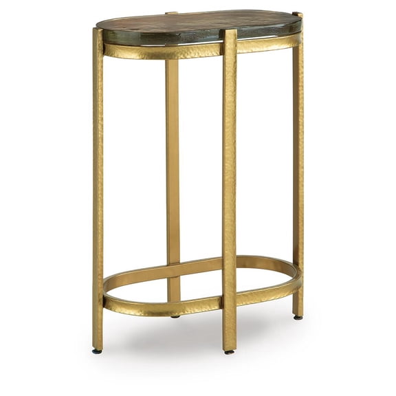 Signature Design by Ashley Porterville Accent Table - Gold Finish with Iridescent Glass Top, Metal Construction