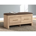 thumbnail image 1 of Signature Design by Ashley Prandefort Bedroom Storage Bench with Upholstered Seat, 2 Drawers, Tan Wood Finish and Brown Fabric Top, 1 of 9
