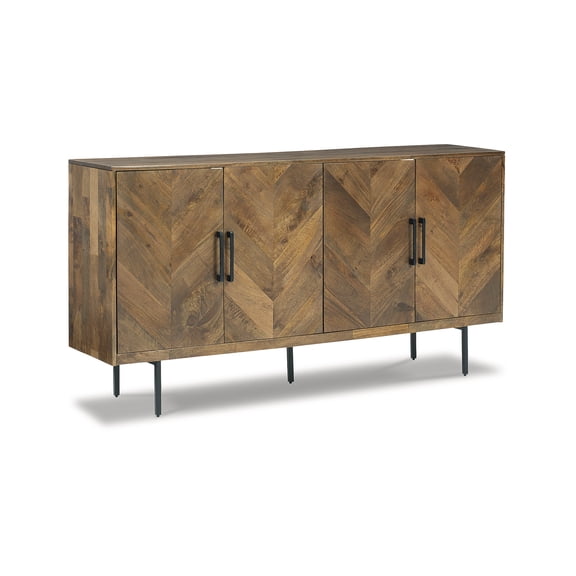 Signature Design by Ashley Prattville Contemporary Accent Cabinet with 4 Chevron Pattern Doors, Brown
