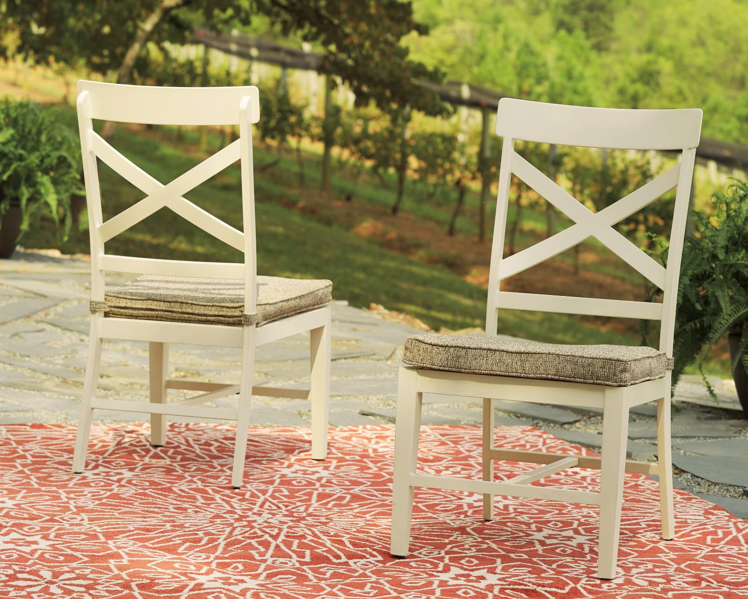 Preston Bay Antique White Aluminum Side Chairs with Cushions - Set of 2